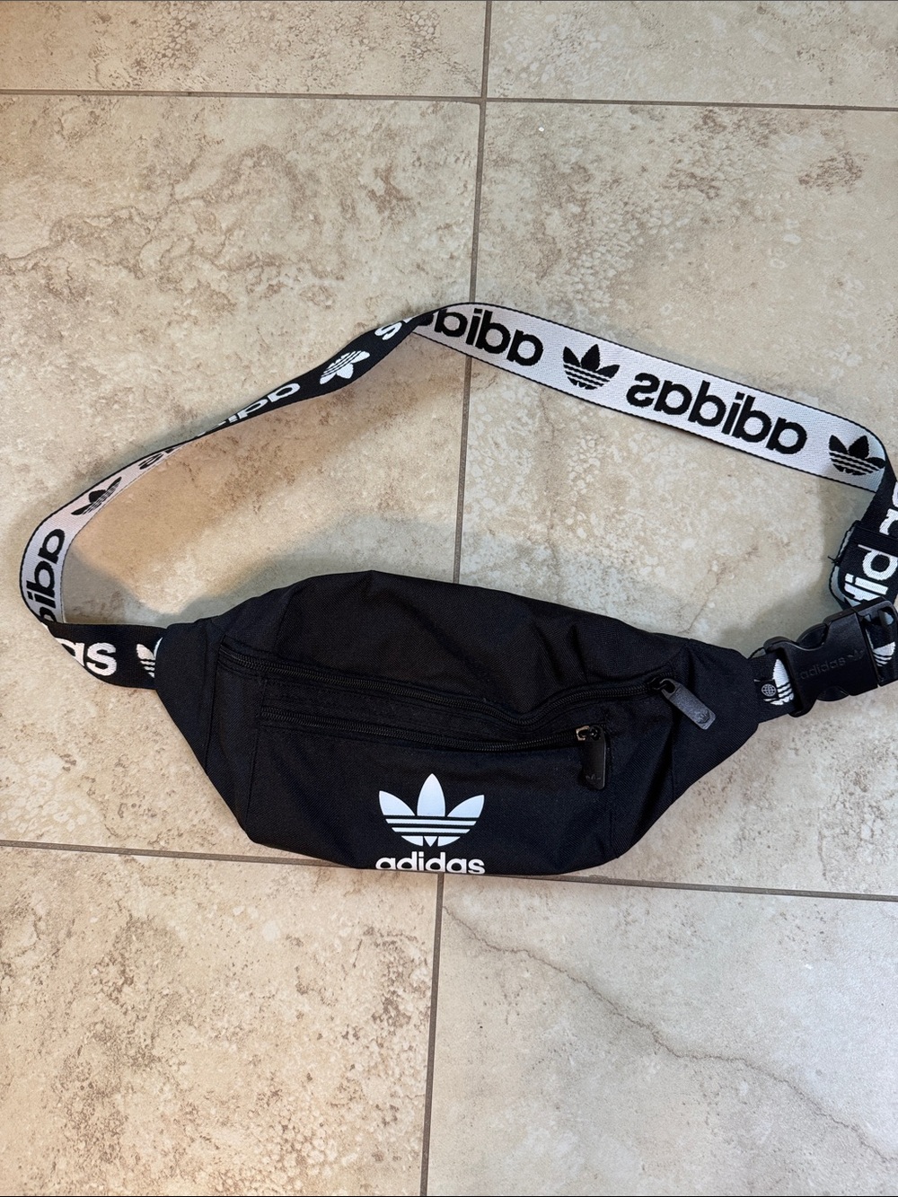 adidas Black Trefoil Belt Bag with Branded Strap